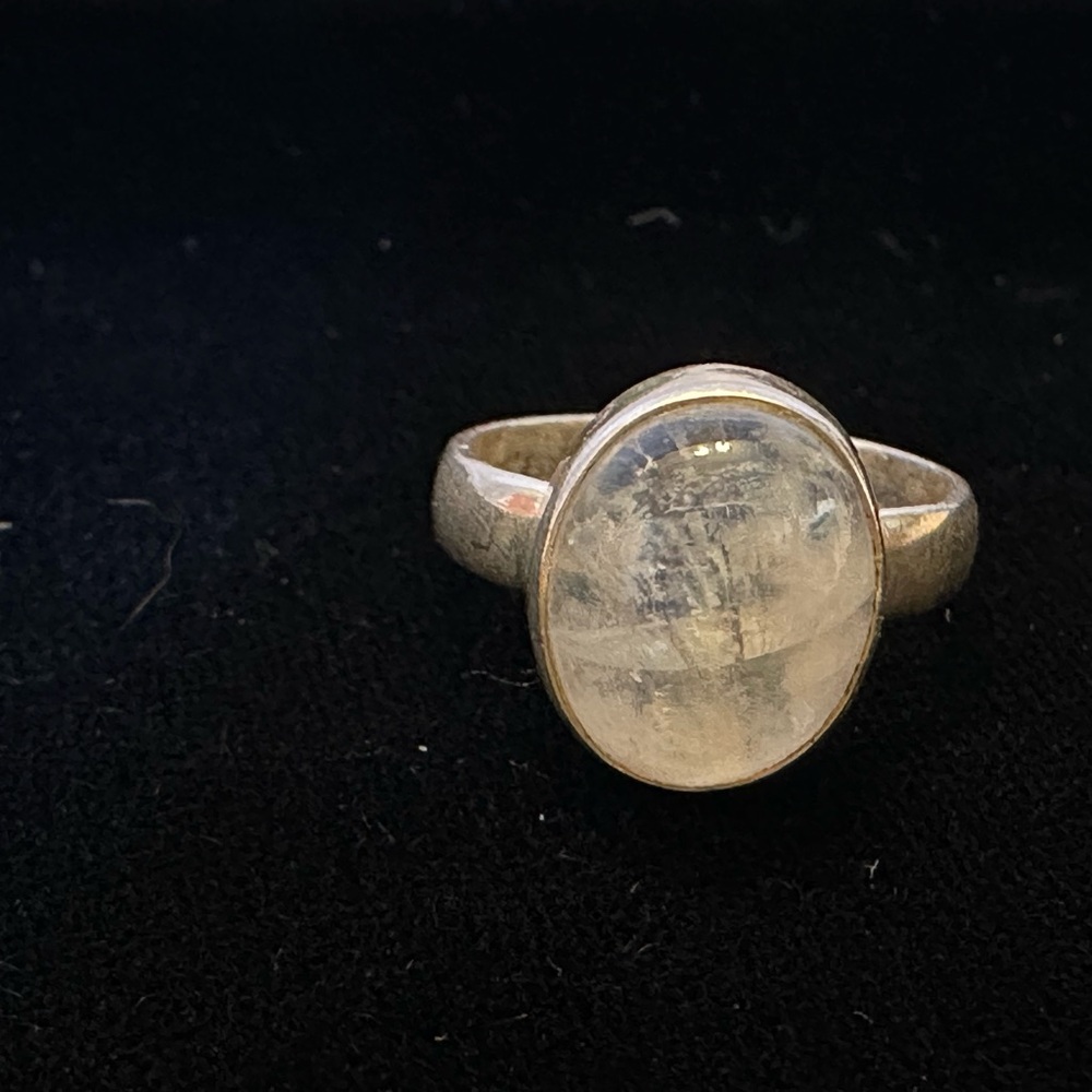 Rainbow Moonstone Translucent Stone Silver Ring - image 5